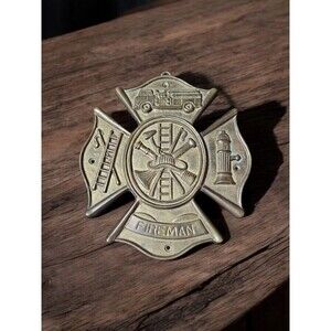 Vintage solid brass Firefighter's fire station wall plaque. display sign.